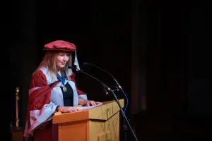 Amanda Clack speaking to the graduands